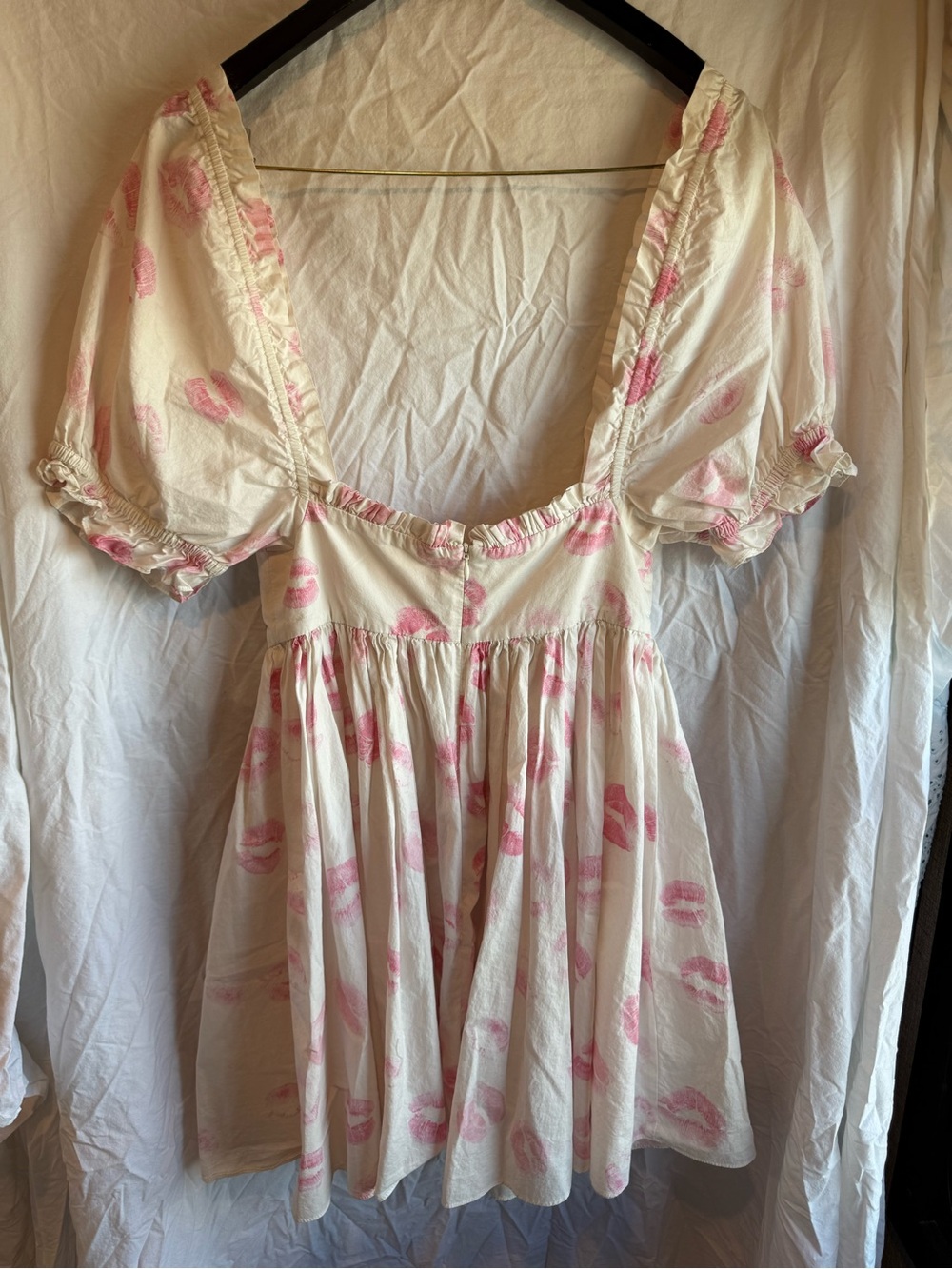 Selkie Kiss Print Puff Sleeve Babydoll Mini Dress XS Coquette Cottagecore - Picture 3 of 9